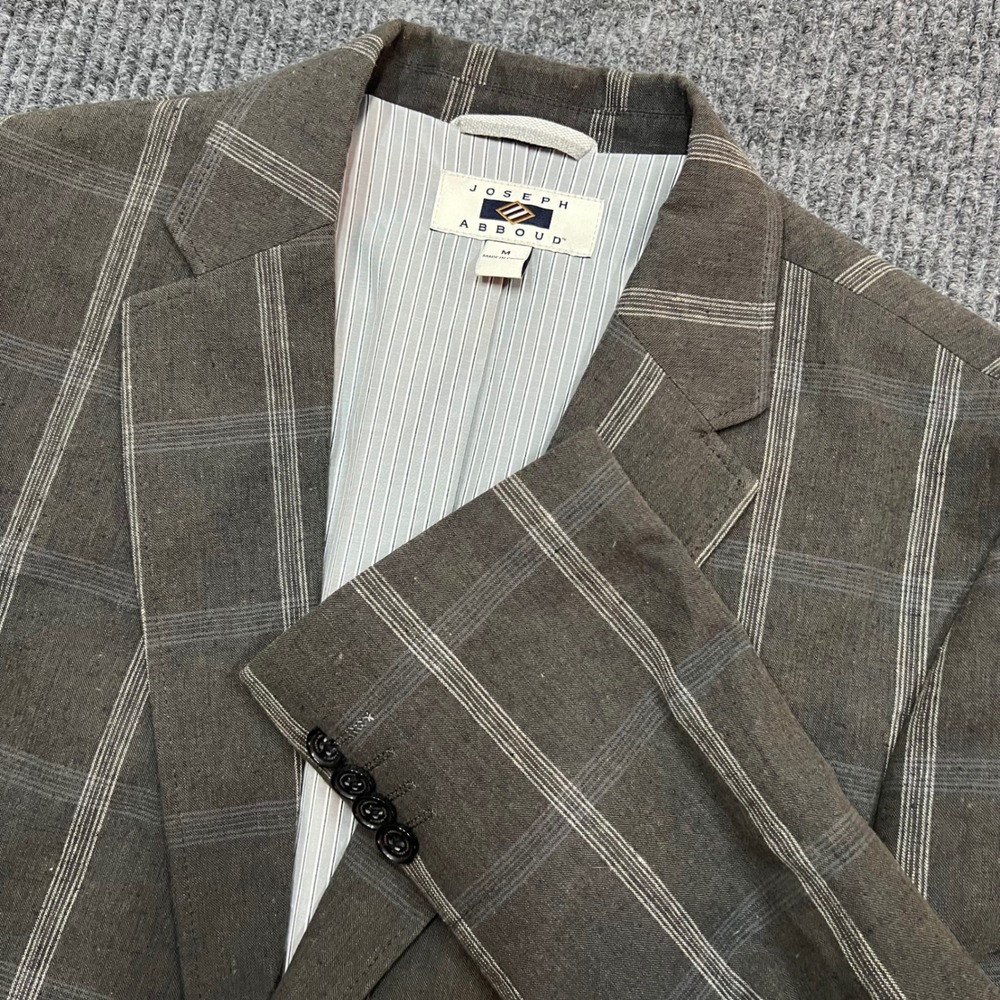 Joseph Abboud Mens Brown Windowpane Plaid Linen Blend Blazer Sport Coat medium